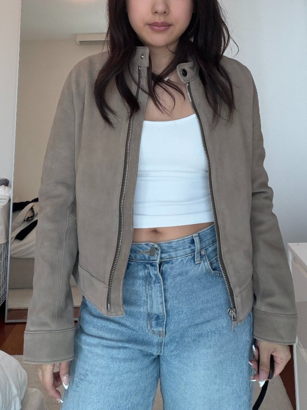 Thursday 100% Lamb Leather Suede Leather Racer Jacket